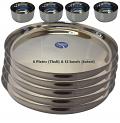 Stainless Steel Dinner Set, 6 Thali / Plate & 12 Katori Bowls Set - 18 Pcs